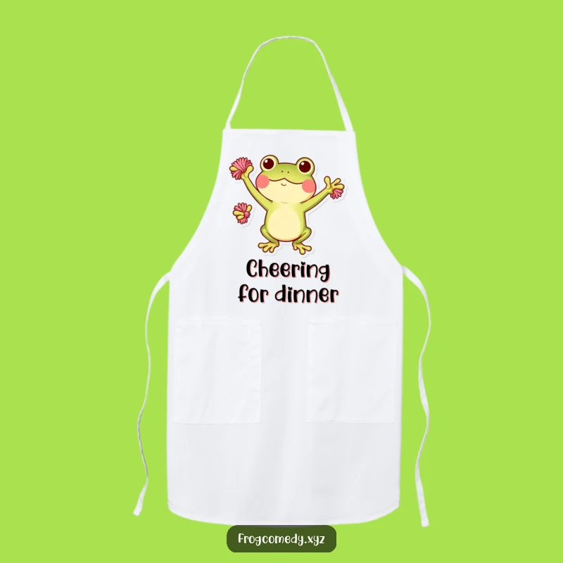 Funny Kawaii Frog Pom-Poms Apron: Chef's Cheerful Kitchenwear