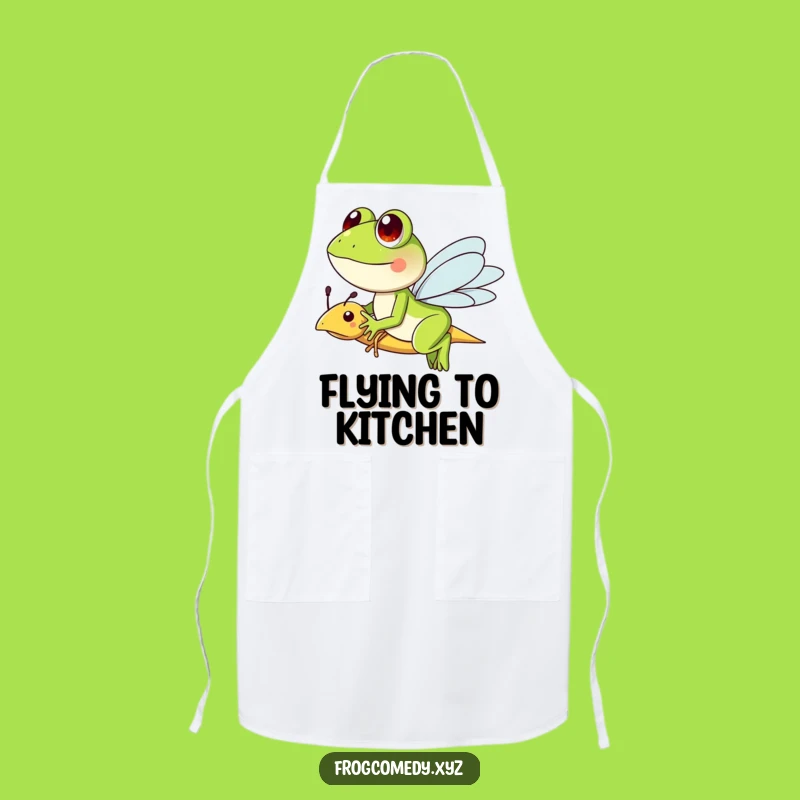 Funny Frog Dragonfly Apron: Whimsical Rider Design, Perfect Funny Kitchen Gift