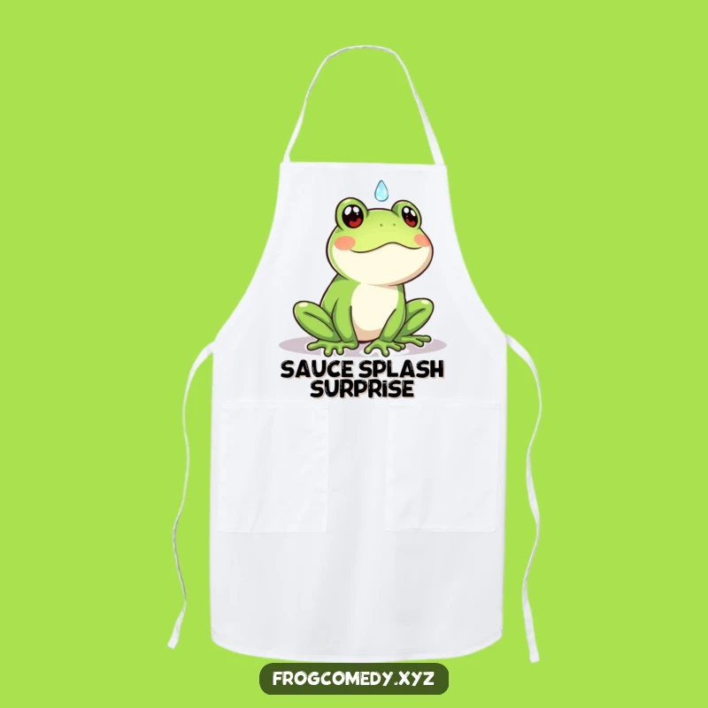 Funny Kawaii Frog Raindrop Apron: Chef's Surprised Kitchenwear