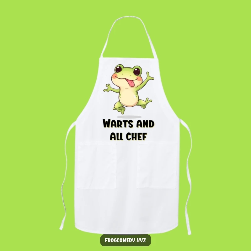 Funny Frog Leap Apron: Happy Frog Tongue Out Surprise Jump, Kitchen Humor Gift