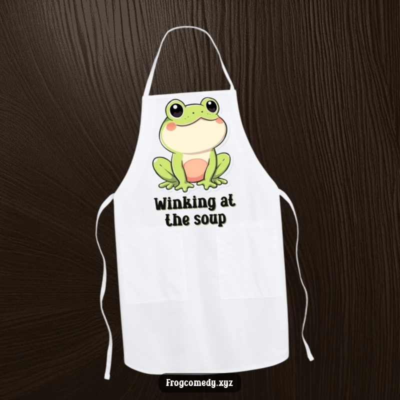 Funny Kawaii Frog Apron: A fun apron with a playfully winking Kawaii frog, perfect for cooking, baking, or adding charm to your kitchen.