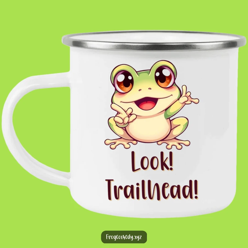 Funny Excited Frog Campfire Mug: Pointing Design, Perfect Funny Outdoor Gift