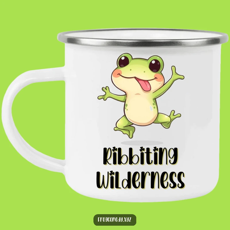 Funny Frog Leap Camping Mug: Happy Frog Tongue Out Jump, Outdoor Amphibian Humor Gift