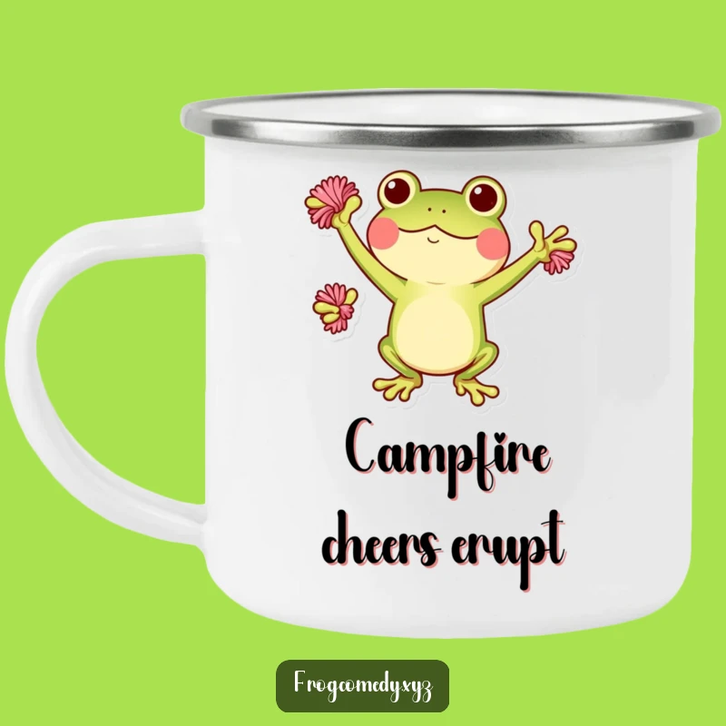 Funny Kawaii Frog Pom-Poms Camping Mug: Cheerful Outdoor Companion
