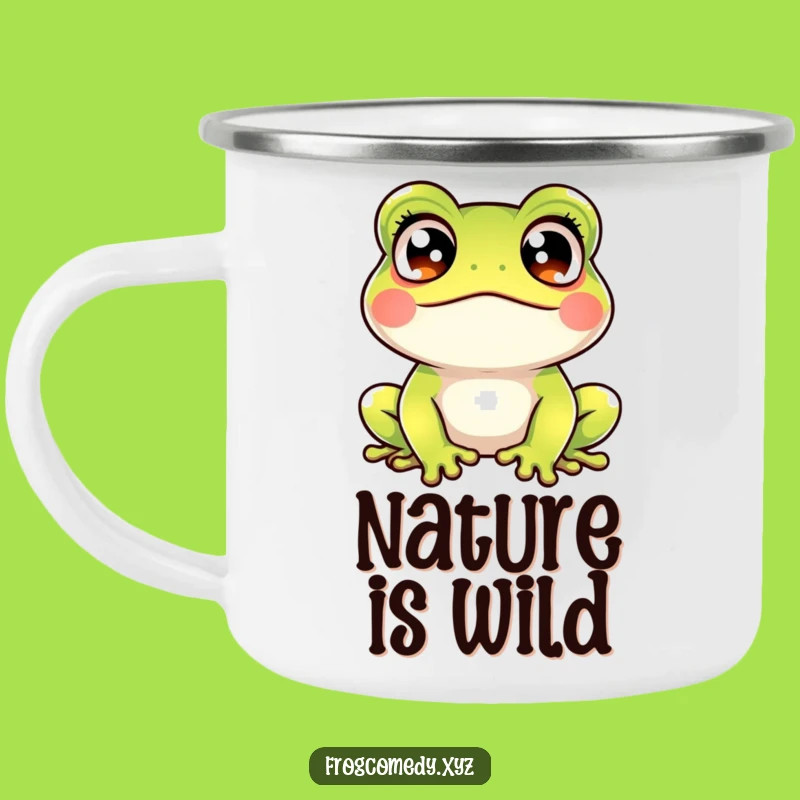 Funny Kawaii Frog Crossed Eyes Camping Mug: Startled Amphibian for Rugged Humor