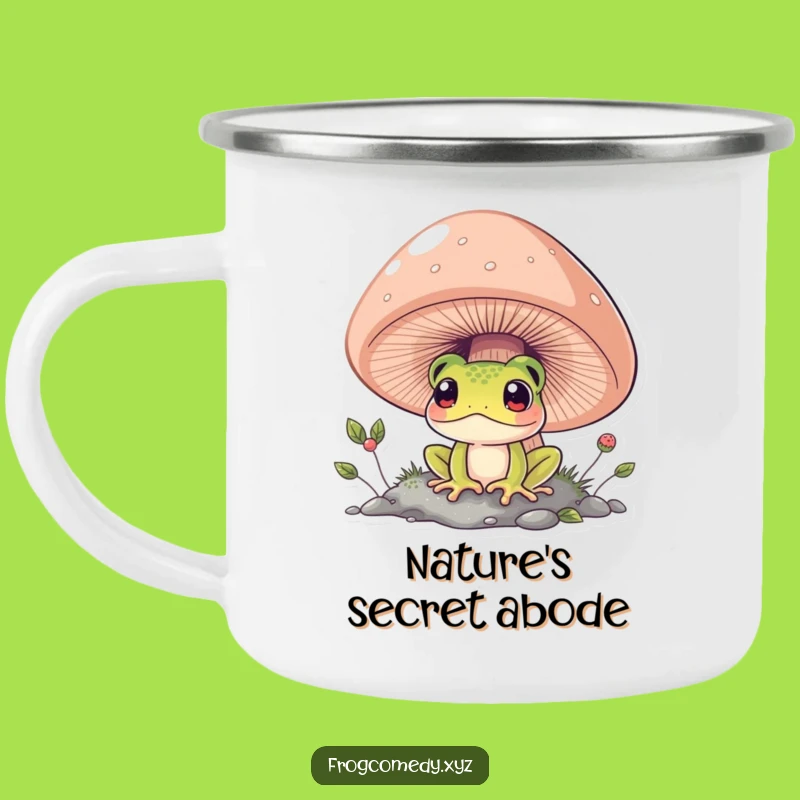 Funny Curious Frog Camping Mug - Outdoor Mushroom Adventure Gift
