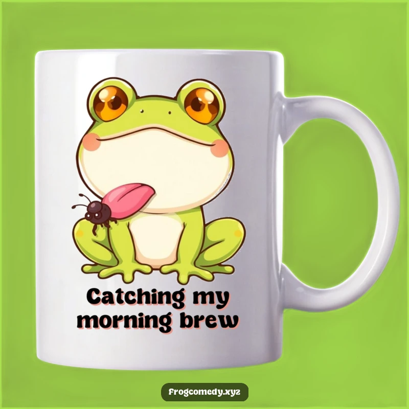 Funny Smiling Frog Catching Fly Mug: Humorous Snack Gift