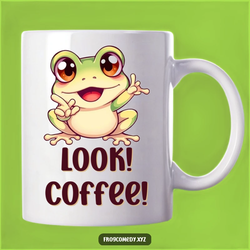 Funny Excited Frog Mug: Energetic Pointing Design, Perfect Funny Gift