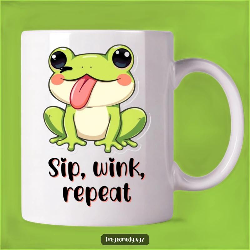 Funny Kawaii Frog Tongue Wink Mug: Playful Cheeky Humor, Perfect Gift