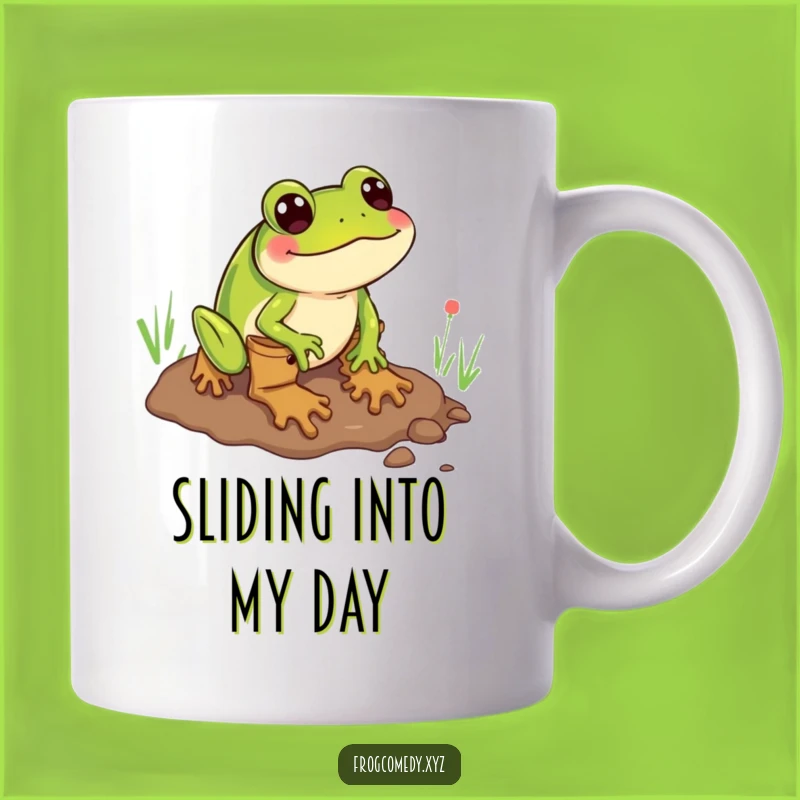 Funny Mud Sliding Frog Boots Mug: Hilarious Messy Animal Humor, Perfect Funny Gift