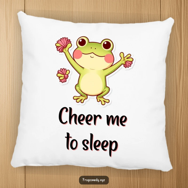 Funny Kawaii frog pillow with a cute frog cheering with pom-poms, a soft and humorous decorative item.