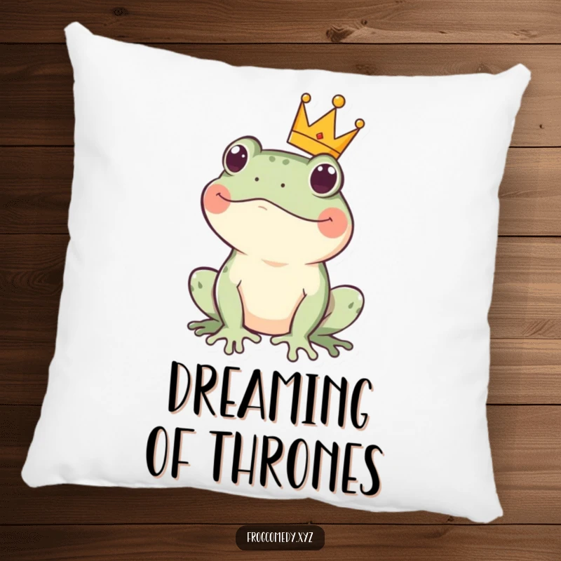 Funny kawaii frog crown pillow featuring a cute amphibian wearing a small crown, offering plush comfort with a regal yet playful touch.
