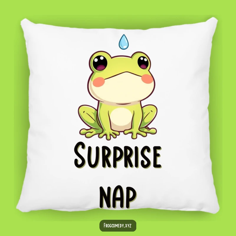 Funny Kawaii Frog Pillow: Surprised by Raindrop, Cozy & Humorous Gift!