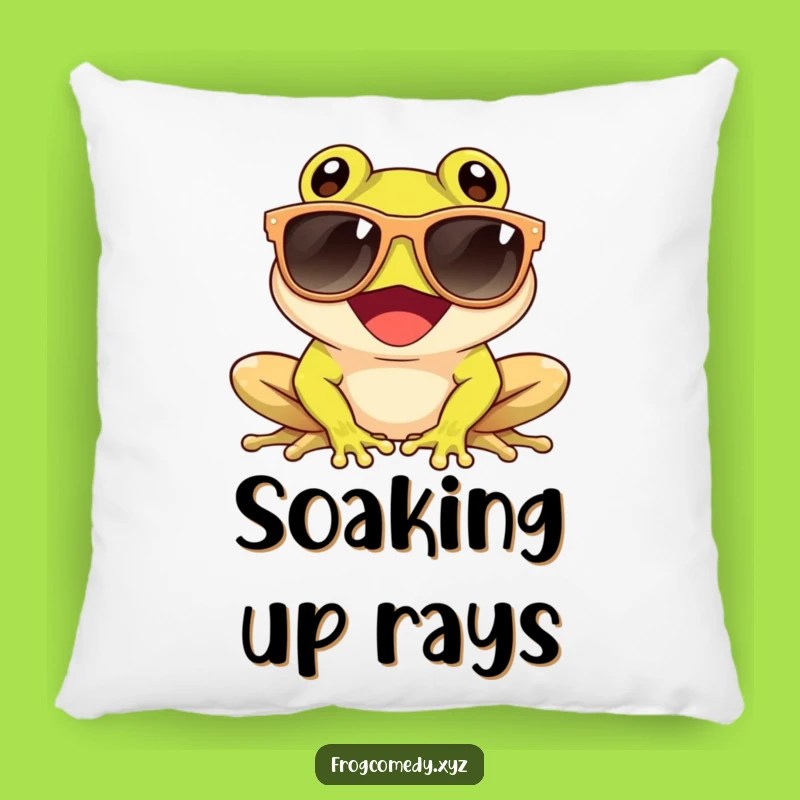 Funny Sunglasses Frog Pillow: Giggling Amphibian Sun, Cozy & Humorous Accent