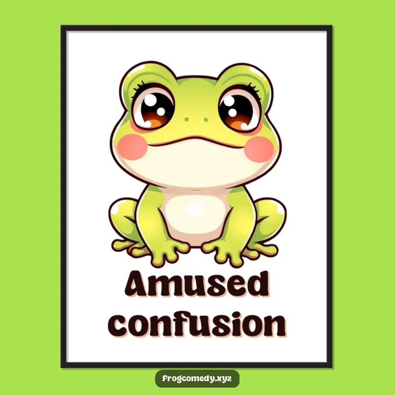 Funny Kawaii Frog Crossed Eyes Digital Art: Printable Startled Amphibian for Hilarious Decor