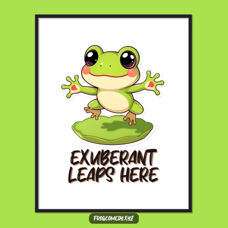 Funny Frog Lily Pad Digital Art: Exuberant Scene, Instant Cheerful Funny Gift