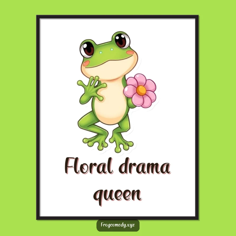 Funny Kawaii Frog Dramatic Pose Digital Art - Cute Anime Wall Decor