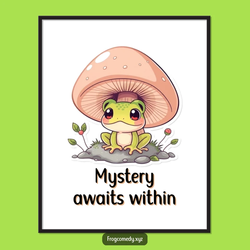 Funny Curious Frog Digital Art - Mushroom Peek Print Gift