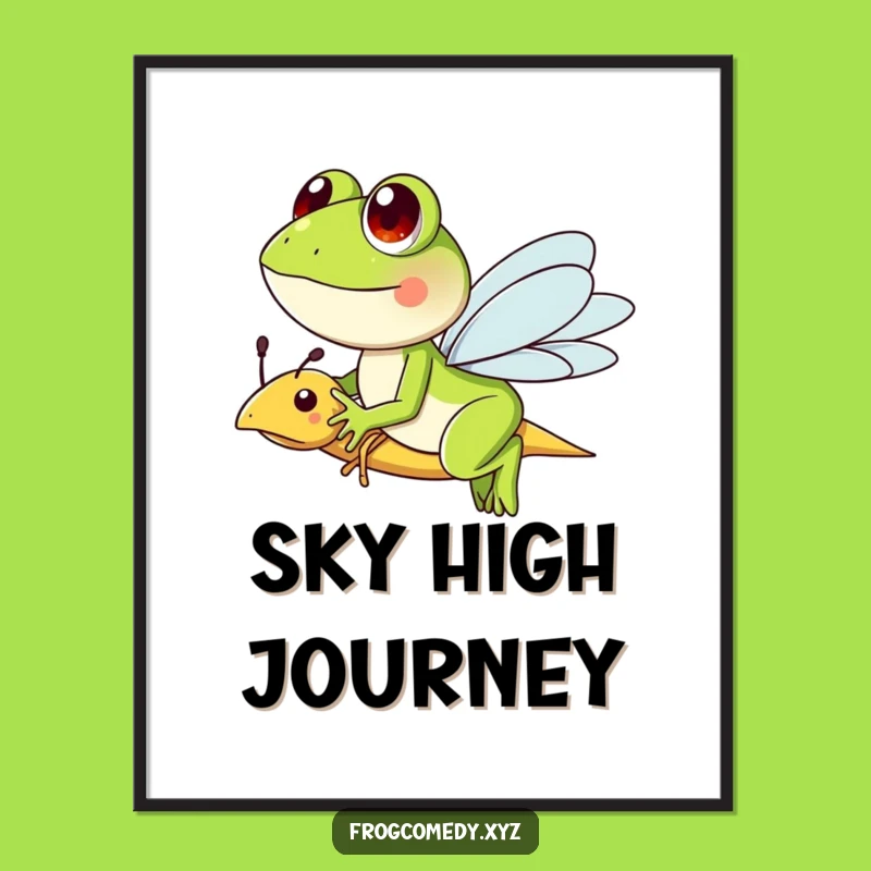 Funny Frog Dragonfly Digital Print: Whimsical Art, Instant Funny Download Gift