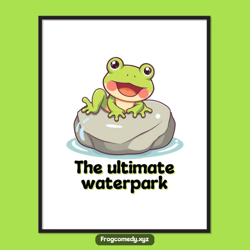 Funny Happy Frog Sliding Digital Art - Instant Joyful Decor