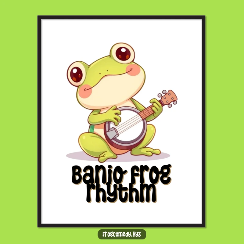 Funny Kawaii Frog Banjo Digital Art: Printable Amphibian Music for Hilarious Decor