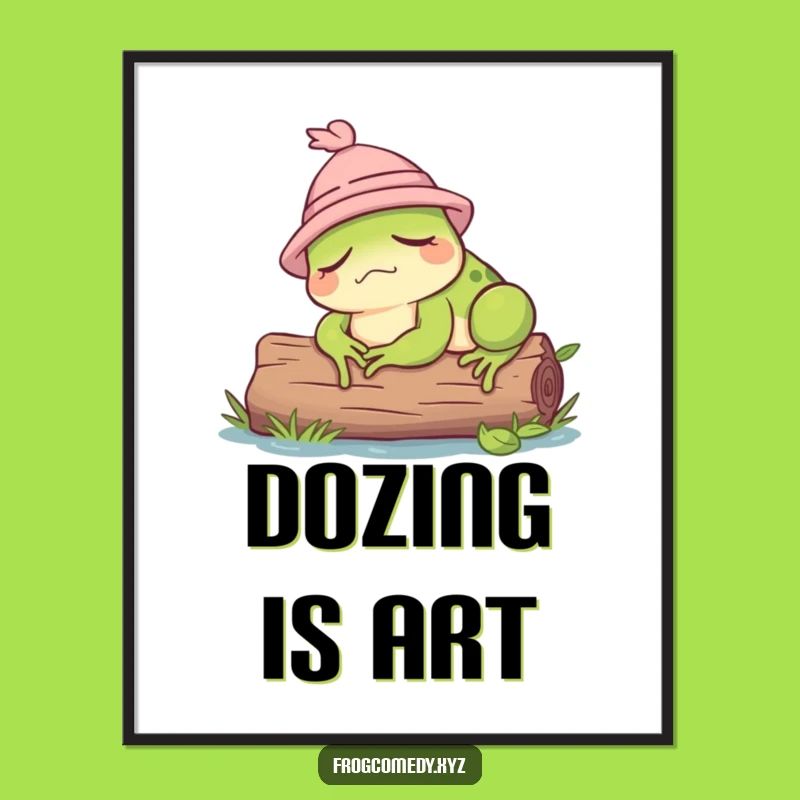 Funny Sleepy Frog Digital Art: Humorous Wall Decor for Any Space