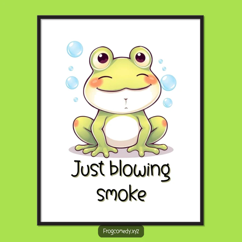 Funny Kawaii Frog Bubbles Grin Digital Art - Instant Joy - Funny Gift