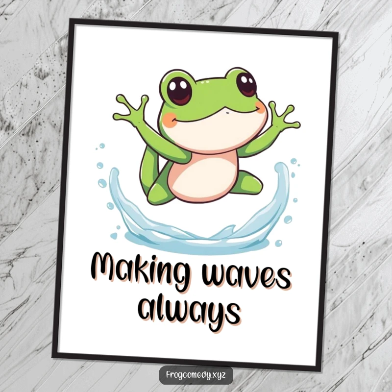 Funny splashy frog dive digital art print of an amphibian mid-dive with water splashes, offering a dynamic and humorous visual for any room.