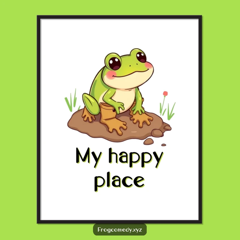 Funny Mud Sliding Frog Boots Digital Art: Messy Nature Scene, Instant Funny Gift