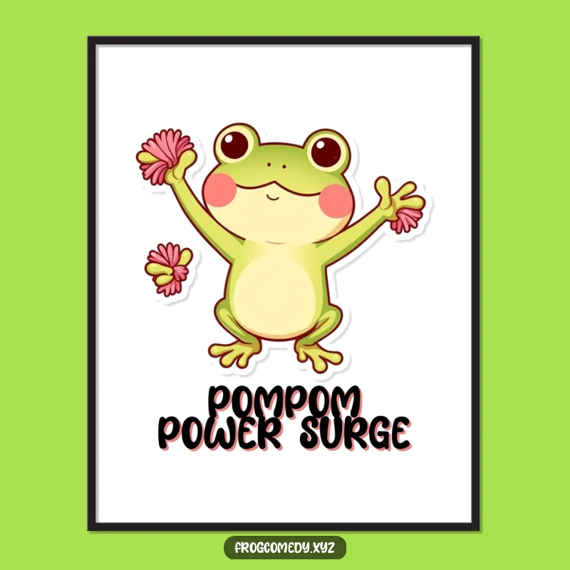 Funny Kawaii Frog Pom-Poms Digital Art: Instant Cheerful Decor