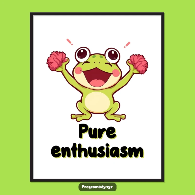 Funny Kawaii Frog Digital Art: Cheerful Pom-Pom Download, Instant Funny Gift!