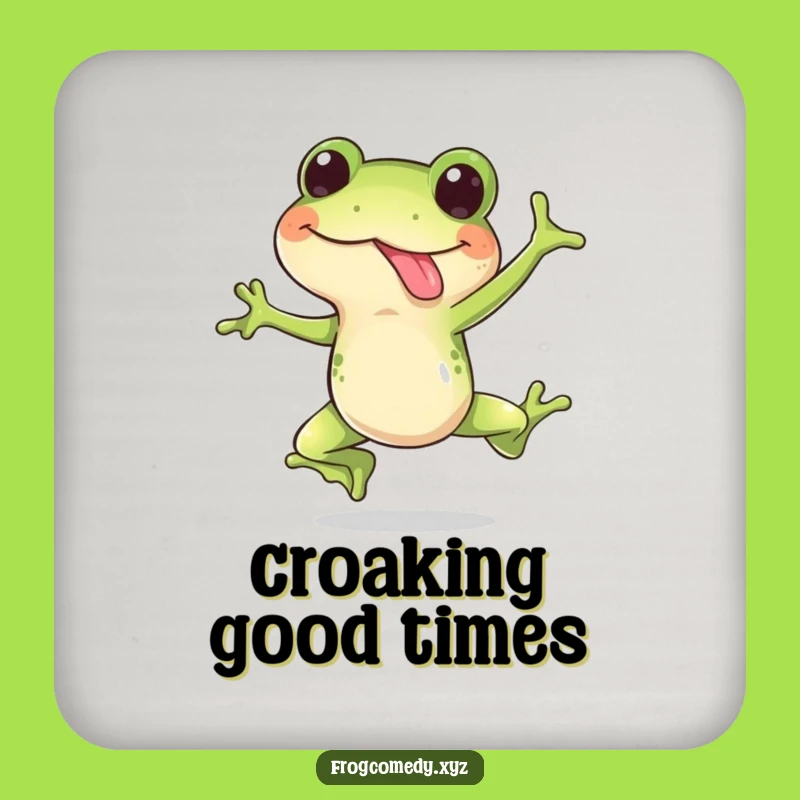 Funny Frog Leap Drink Coaster: Happy Frog Tongue Out Surprise Jump, Protect Surfaces