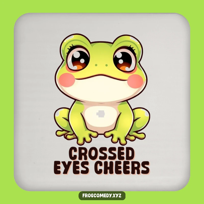 Funny Kawaii Frog Crossed Eyes Coaster: Protect Surfaces with Amphibian Surprise