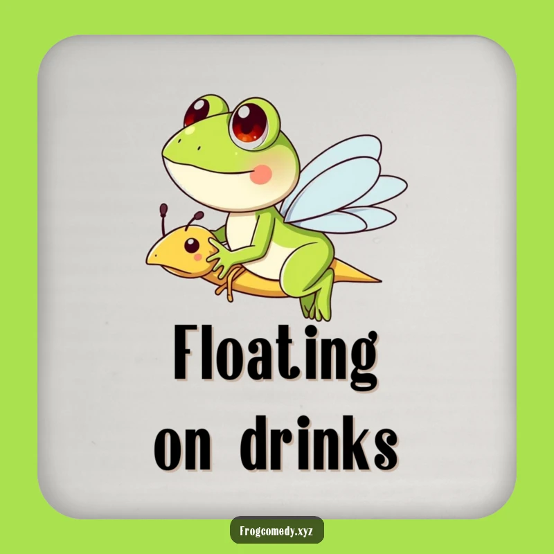 Funny Frog Dragonfly Coaster: Whimsical Art, Perfect Funny Drink Accessory