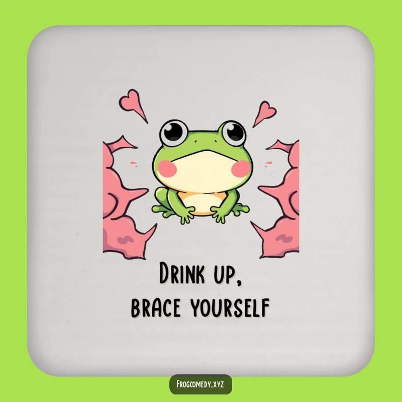 Funny Kawaii Frog Boom Drink Coaster: Surprise Reaction Table Protector
