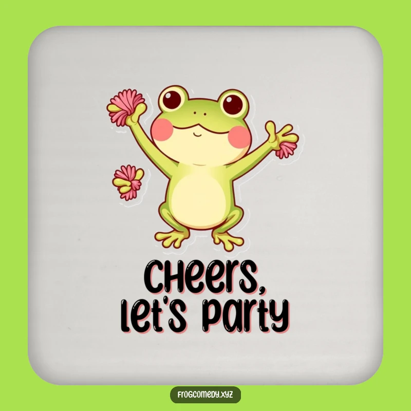 Funny Kawaii Frog Pom-Poms Drink Coaster: Cheerful Surface Saver