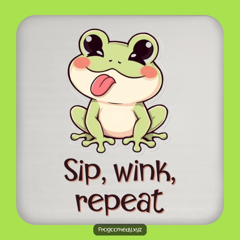 Funny Kawaii Frog Tongue Wink Coaster - Protect Surfaces with Humor - Funny Gift