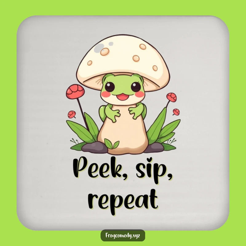 Funny Kawaii Frog Coaster: Mushroom Peek Protector, Cute Nature Funny Gift!