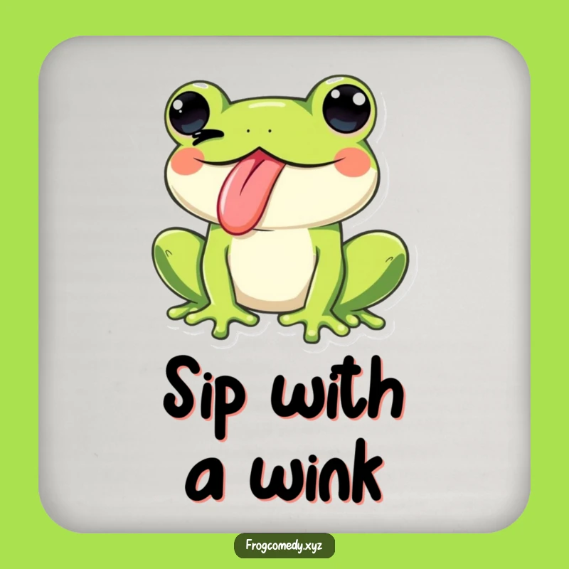 Funny Kawaii Frog Tongue Wink Coaster: Protect Surfaces with Cheeky Humor, Gift