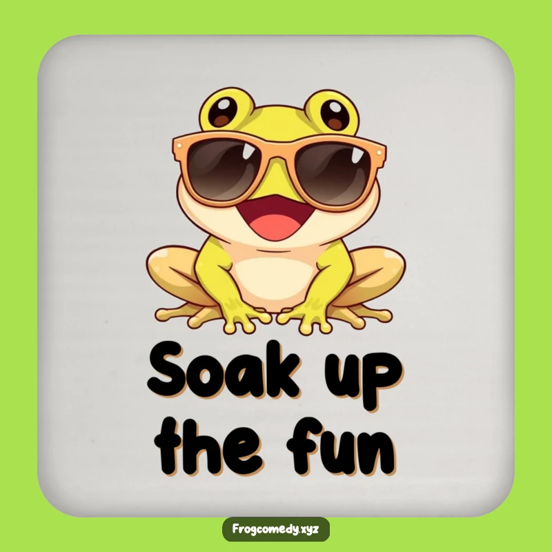 Funny Sunglasses Frog Drink Coaster: Giggling Amphibian Sun, Protect Surfaces with Cool