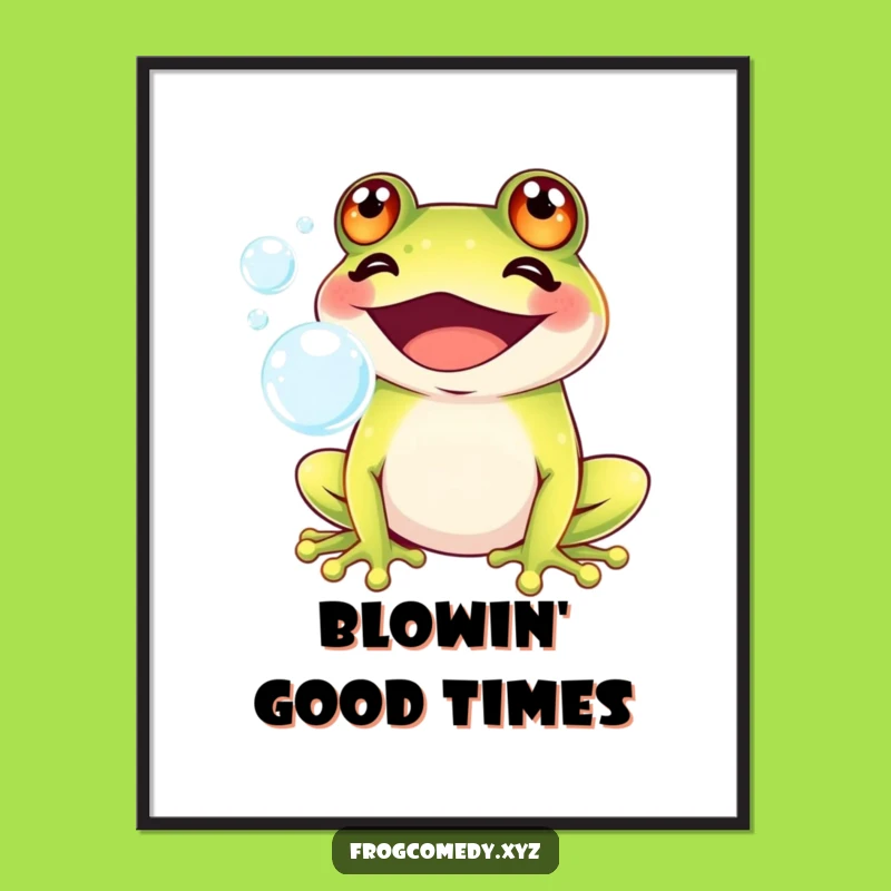 Funny Kawaii Frog Bubble Poster: Adorable Art, Perfect Humor Gift