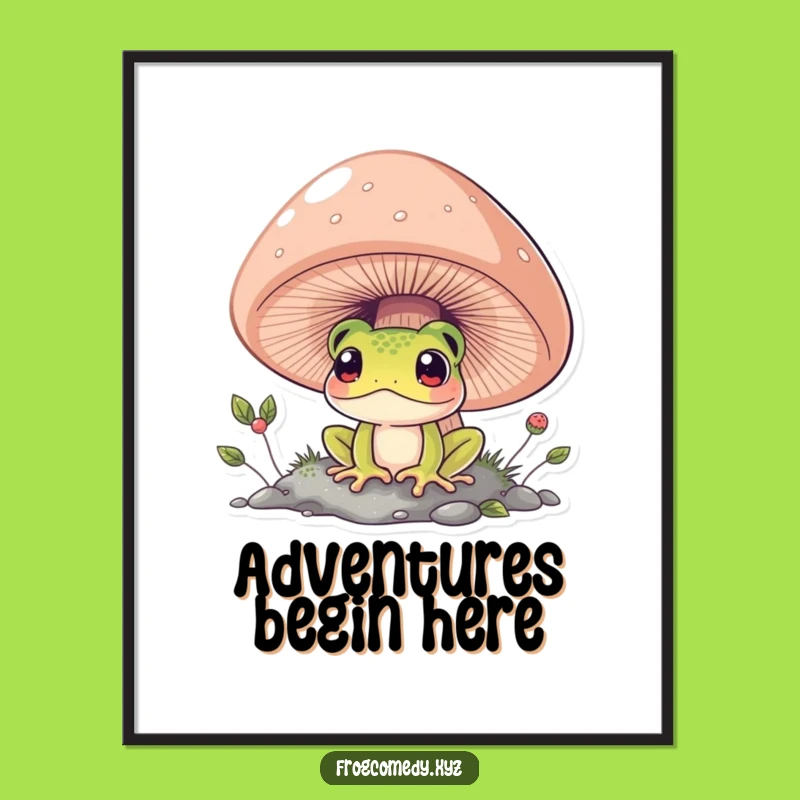 Funny Curious Frog Poster - Mushroom Peek Art Gift