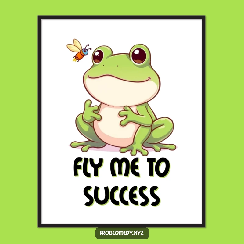 Funny Frog Fly Poster: Grinning Hunter Art, Charming Funny Gift for Walls