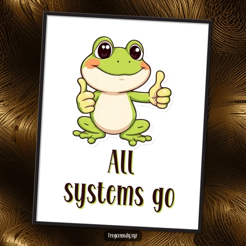 Funny poster art featuring a happy frog giving a prominent thumbs up, radiating joy and positive, funny energy.