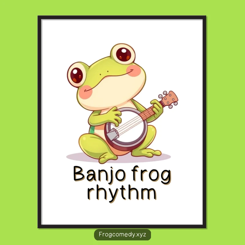 Funny Kawaii Frog Banjo Poster: Musical Amphibian Art for Hilarious Decor
