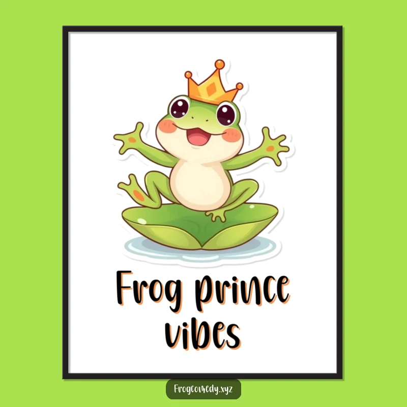 Funny Kawaii Frog Crown Poster: Joyful Wall Art, Perfect Funny Gift for Whimsical Decor