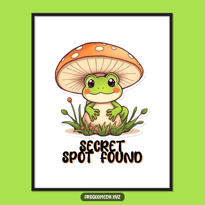 Funny Kawaii Frog Mushroom Poster: Whimsical Wall Art Gift