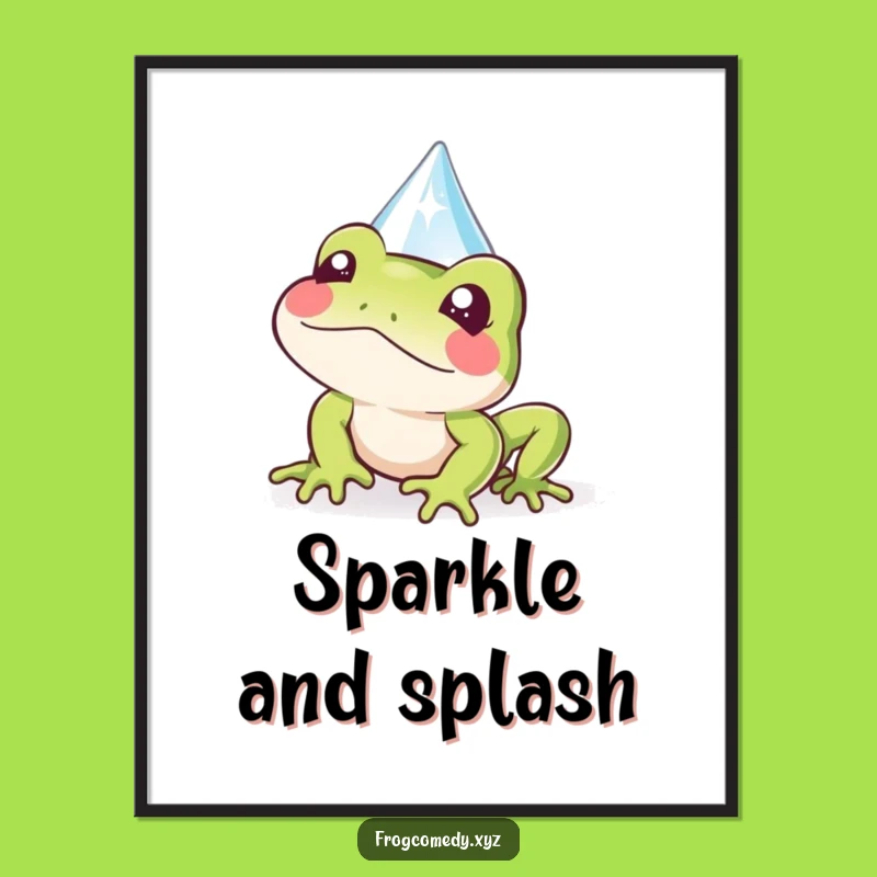 Funny Kawaii Frog Raindrop Peek Poster: Wall Art for Cute Vibes