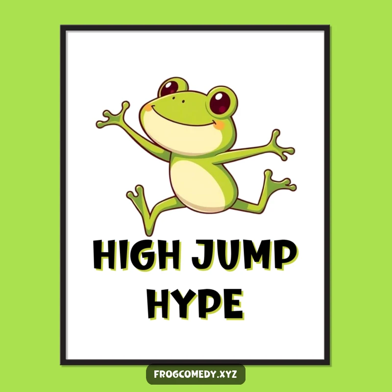 Funny Frog High Jump Poster: Vibrant Long-Legged Amphibian Wall Art Gift