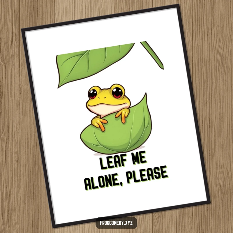 Funny curious frog poster art, showcasing an amphibian peeking from behind a leaf, adding a humorous and intriguing element to any wall decor.